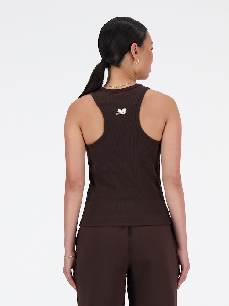 New Balance Brown Linear Heritage Rib Knit Racer Tank - Image 2 of 7