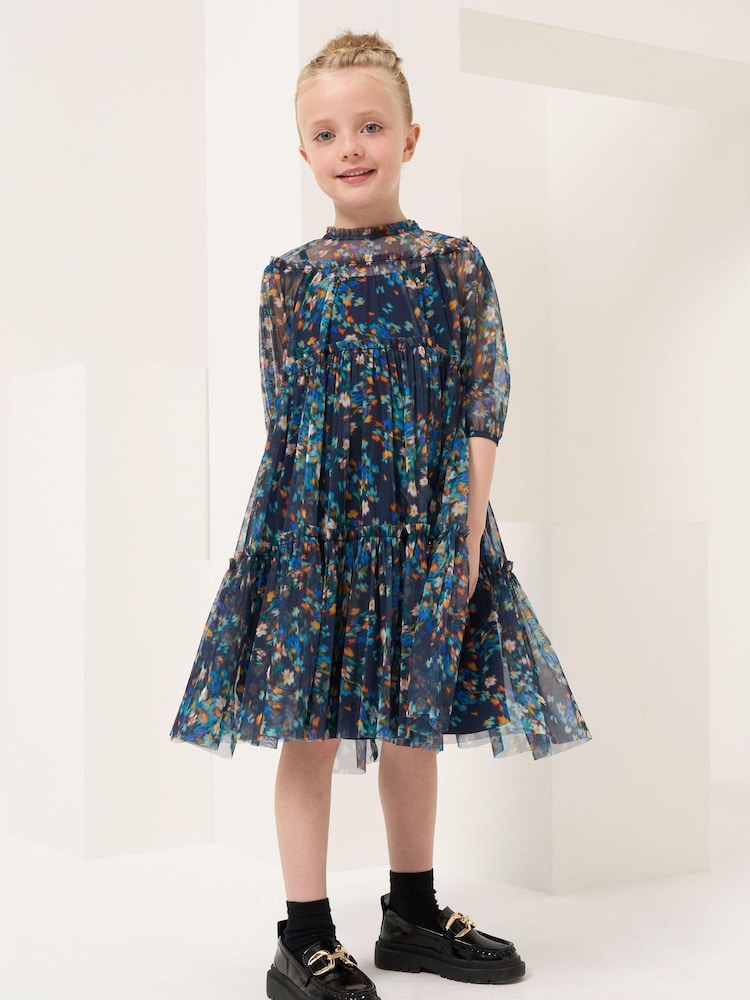 Angel & Rocket Navy Blue Floral Eleanor Print Mesh Dress - Image 1 of 7 Angel & Rocket Navy Blue Floral Eleanor Print Mesh Dress - Image 1 of 7