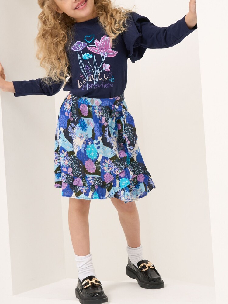 Angel & Rocket Blue Willow Mock Wrap Frill Skirt - Image 2 of 5