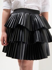 Angel & Rocket Harper PU Plisse Black Ruffle Skirt - Image 3 of 6