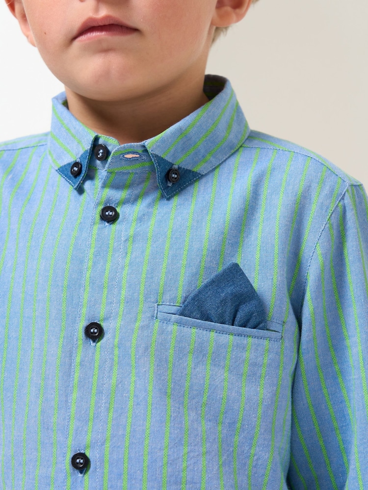 Angel & Rocket Blue Kai Lime Stripe 100% Cotton Shirt - Image 2 of 5