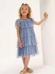 Angel & Rocket Blue Sequin Star Mesh Party Dress - Image 1 of 6