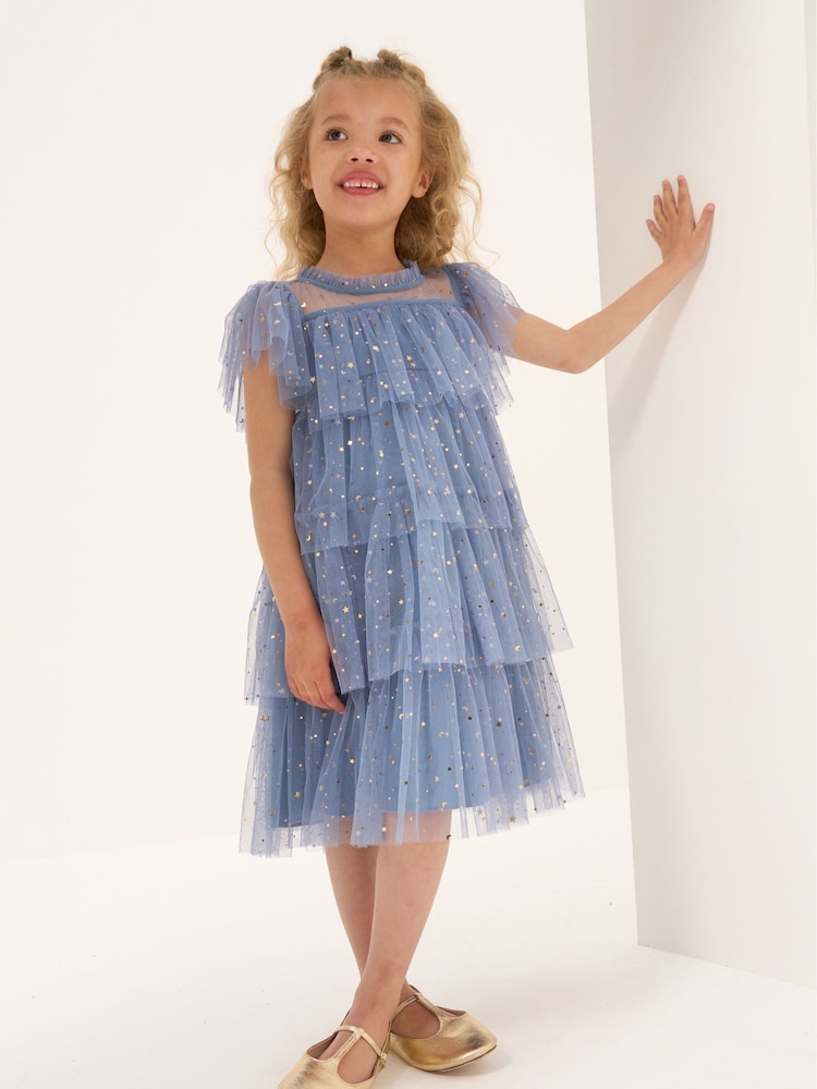 Angel & Rocket Blue Sequin Star Mesh Party Dress - Image 1 of 6