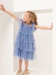 Angel & Rocket Blue Sequin Star Mesh Party Dress - Image 2 of 6