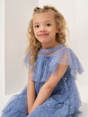 Angel & Rocket Blue Sequin Star Mesh Party Dress - Image 3 of 6