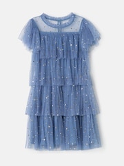Angel & Rocket Blue Sequin Star Mesh Party Dress - Image 4 of 6