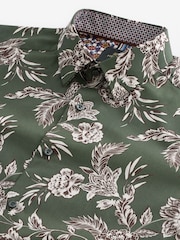 Olive Green/Neutral Brown Floral Slim Fit Printed Trimmed Shirt - Image 8 of 8