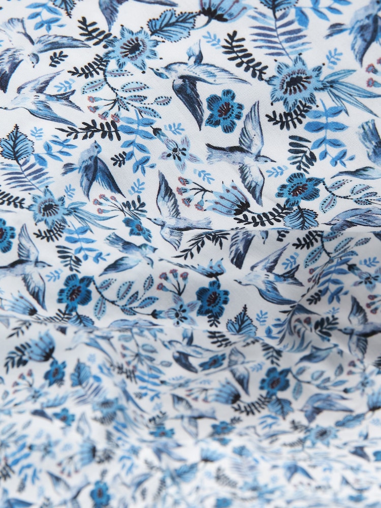 White/Blue Floral Bird Single Cuff Signature Trimmed Shirt - Image 7 of 7