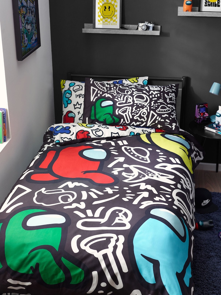 Black Among Us 100% Cotton Duvet Cover and Pillowcase Set - Image 1 of 7