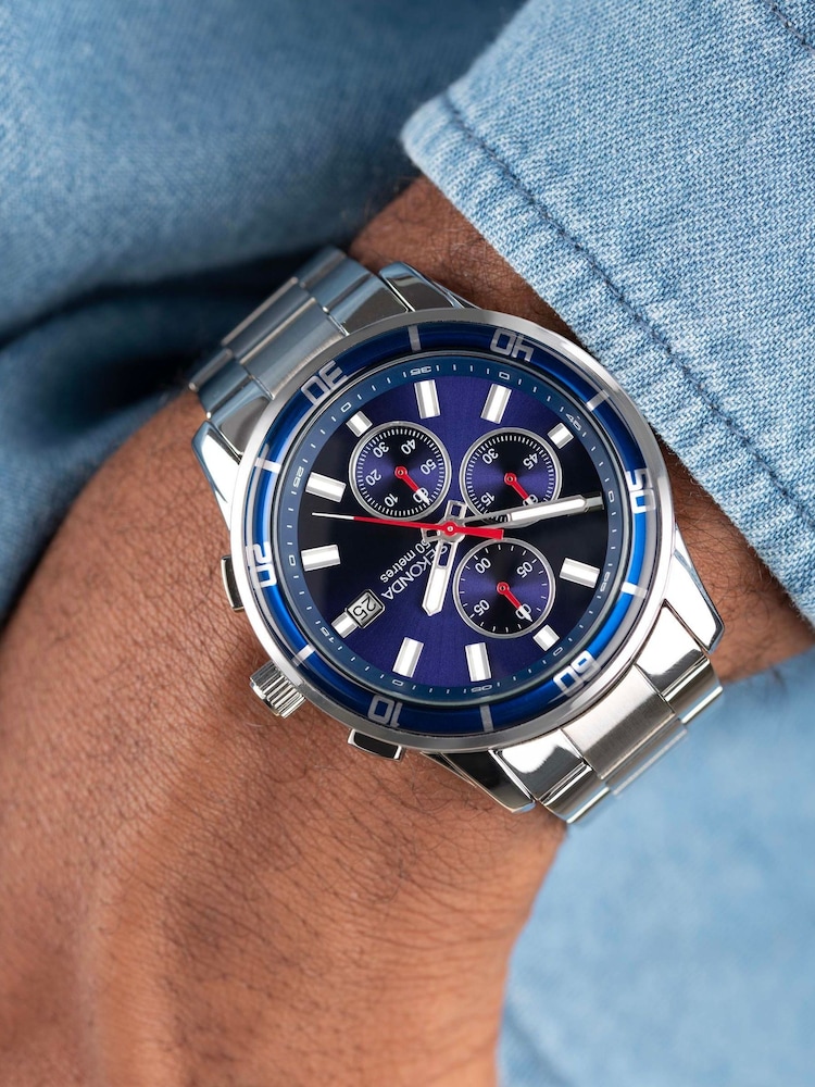 Sekonda Mens Midnight 44mm Analogue Silver Tone Watch With Case And Stainless Steel Bracelet With Dark Blue Dial - Image 1 of 6 Sekonda Mens Midnight 44mm Analogue Silver Tone Watch With Case And Stainless Steel Bracelet With Dark Blue Dial - Image 1 of 6
