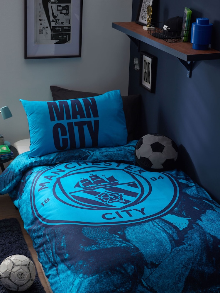 Blue Manchester City 100% Cotton Single Duvet Cover and Pillowcase Set - Image 1 of 9