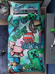 Blue Minecraft Single Duvet Cover and Pillowcase Set - Image 1 of 5