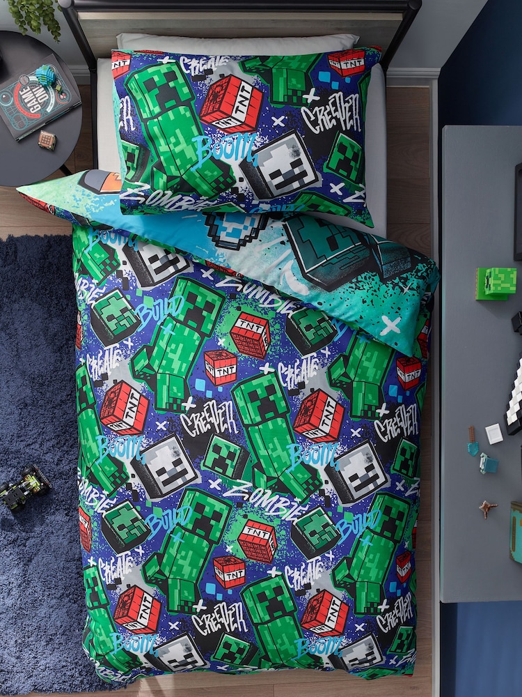 Blue Minecraft Single Duvet Cover and Pillowcase Set - Image 2 of 5