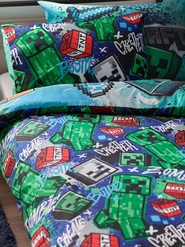 Blue Minecraft Single Duvet Cover and Pillowcase Set - Image 4 of 5