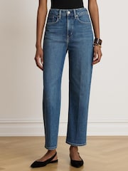 Lauren Ralph Lauren Blue Mid Wash Straight Leg Jeans with Logo Pocket - Image 11 of 12