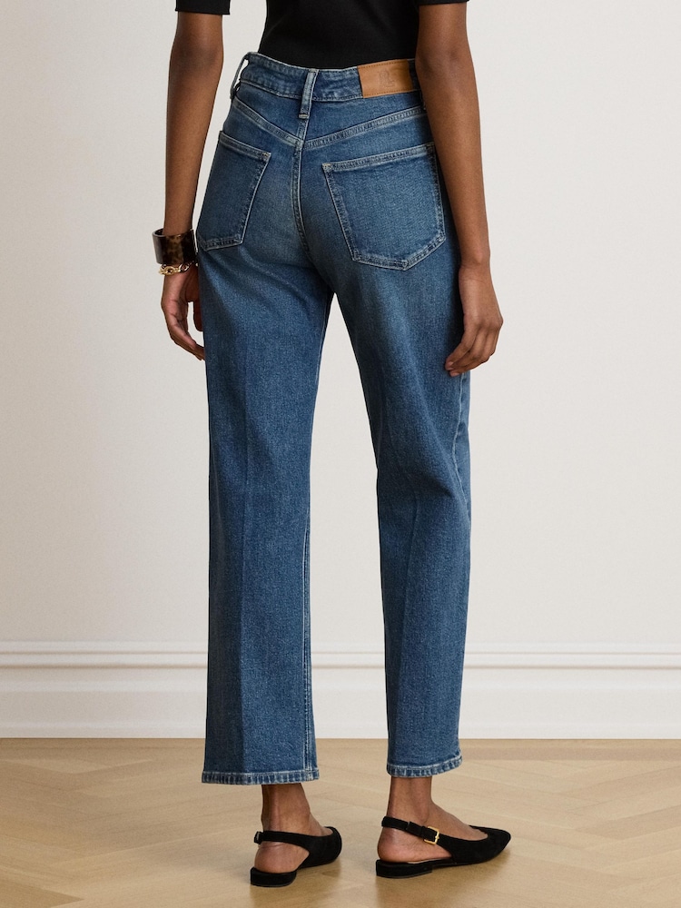 Lauren Ralph Lauren Blue Mid Wash Straight Leg Jeans with Logo Pocket - Image 2 of 12 Lauren Ralph Lauren Blue Mid Wash Straight Leg Jeans with Logo Pocket - Image 2 of 12