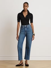 Lauren Ralph Lauren Blue Mid Wash Straight Leg Jeans with Logo Pocket - Image 4 of 12