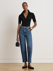 Lauren Ralph Lauren Blue Mid Wash Straight Leg Jeans with Logo Pocket - Image 5 of 12