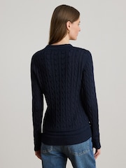 Lauren Ralph Lauren Blue Meren Cotton Blend V-Neck Sweater with Crest - Image 2 of 9