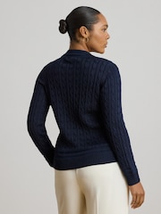Lauren Ralph Lauren Blue Meren Cotton Blend V-Neck Sweater with Crest - Image 8 of 9