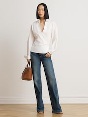 Lauren Ralph Lauren White Cotton V-Neck Wrap Shirt - Image 1 of 6