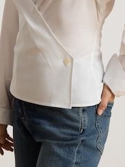 Lauren Ralph Lauren White Cotton V-Neck Wrap Shirt - Image 3 of 6