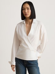 Lauren Ralph Lauren White Cotton V-Neck Wrap Shirt - Image 4 of 6