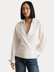 Lauren Ralph Lauren White Cotton V-Neck Wrap Shirt - Image 5 of 6