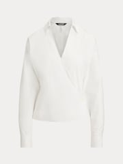 Lauren Ralph Lauren White Cotton V-Neck Wrap Shirt - Image 6 of 6