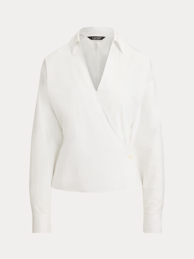 Lauren Ralph Lauren White Cotton V-Neck Wrap Shirt - Image 6 of 6 Lauren Ralph Lauren White Cotton V-Neck Wrap Shirt - Image 6 of 6