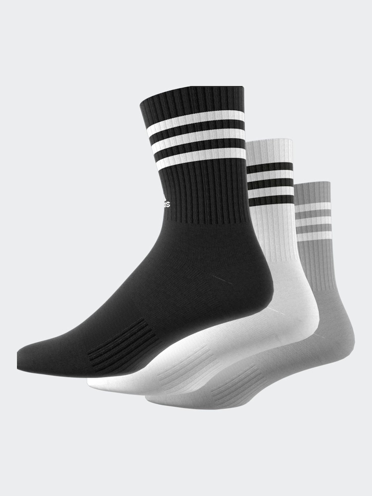 adidas black white 3-Stripe Crew Length Socks 3 Pack - Image 8 of 8