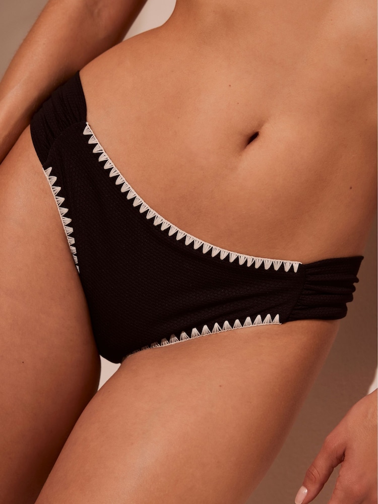 Mint Velvet Black Ruched Side Crochet Stitch Briefs - Image 2 of 4 Mint Velvet Black Ruched Side Crochet Stitch Briefs - Image 2 of 4