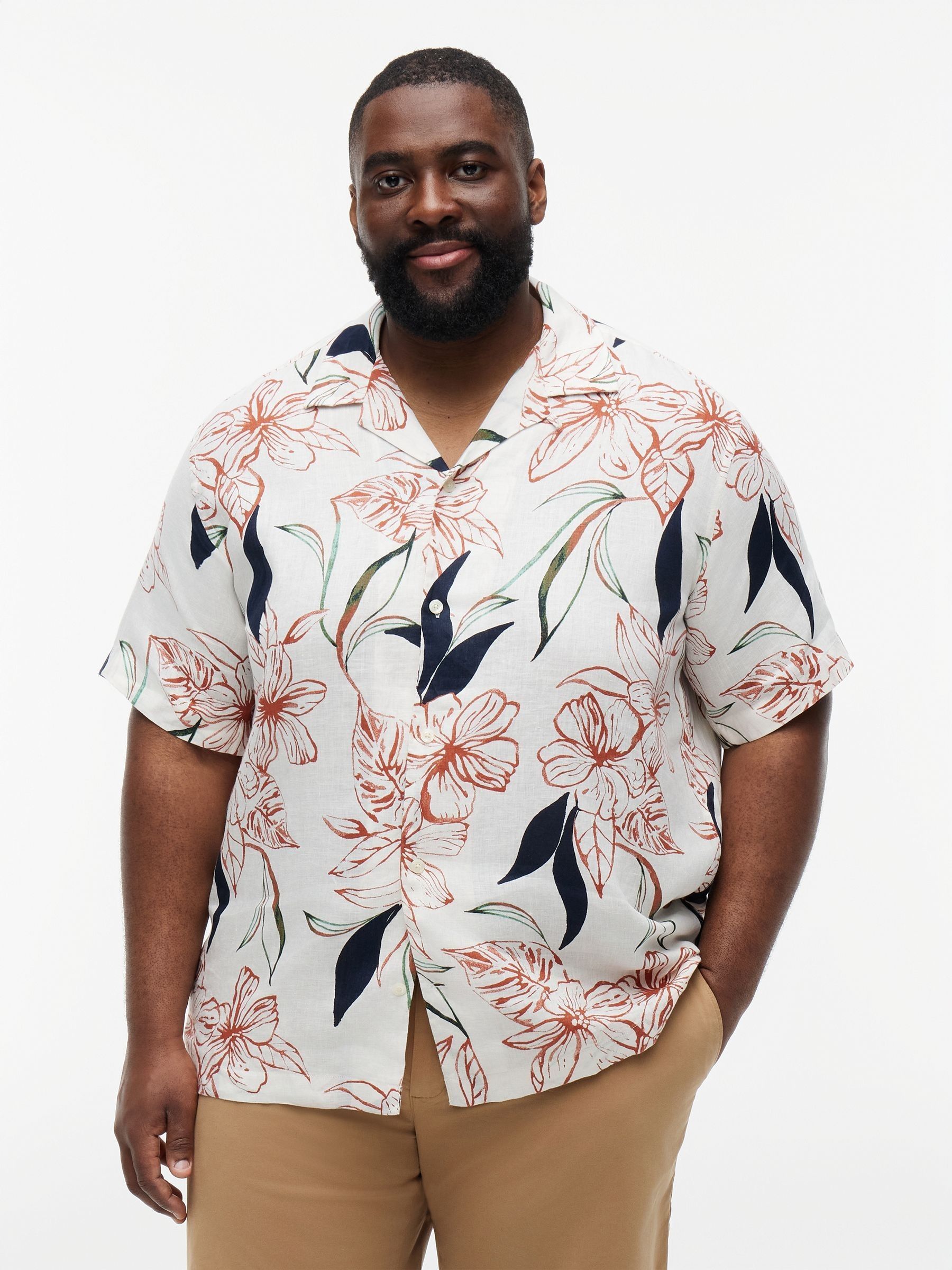 Buy Tommy Hilfiger Cream Plus Regular Tropical Print Linen Short