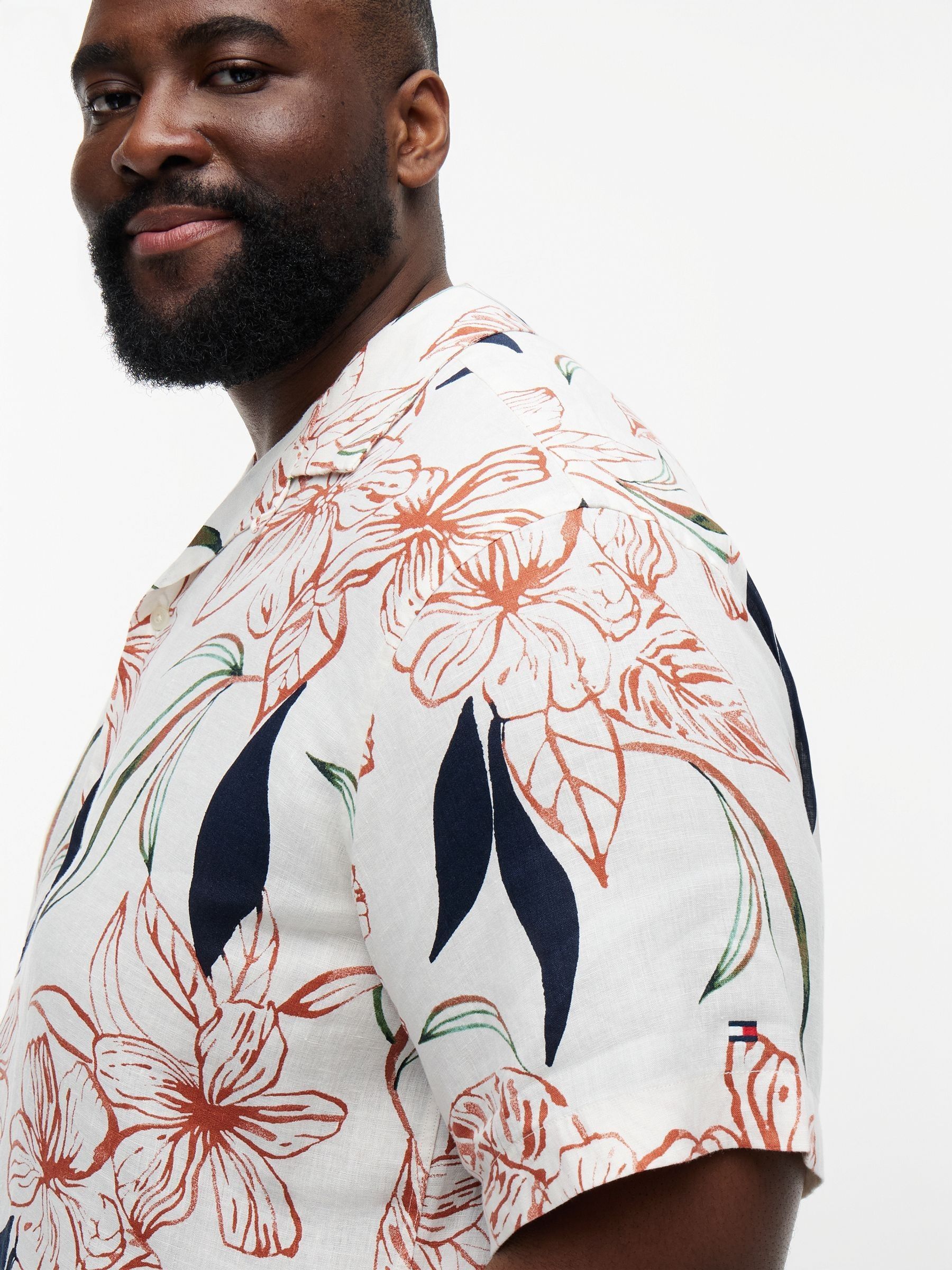 Buy Tommy Hilfiger Cream Plus Regular Tropical Print Linen Short