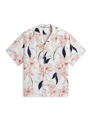 Tommy Hilfiger Cream Plus Regular Tropical Print Linen Short Sleeve Shirt - Image 5 of 5