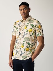 Neutral Floral Short Sleeve Print Polo Shirt - Image 1 of 7