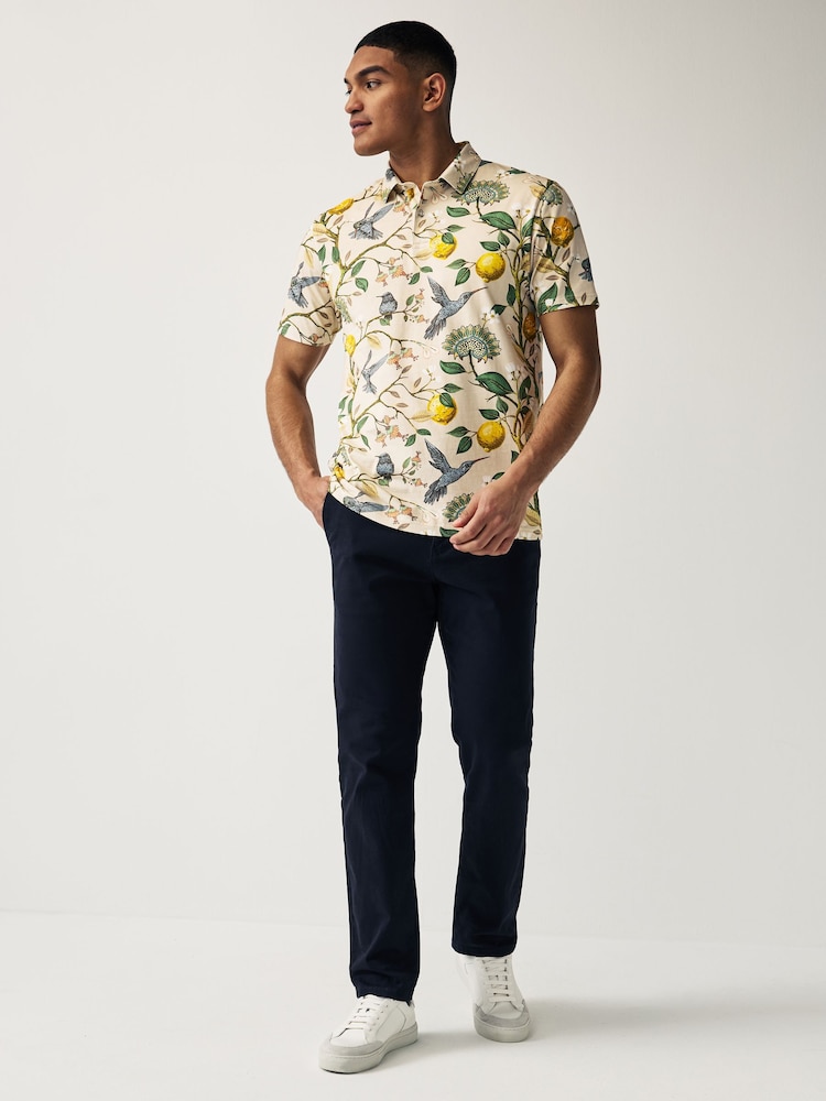 Neutral Floral Short Sleeve Print Polo Shirt - Image 2 of 7