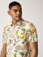Neutral Floral Short Sleeve Print Polo Shirt - Image 4 of 7