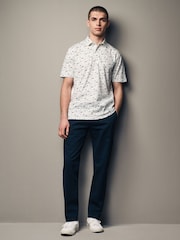 White/Blue Golf 100% Cotton Print Polo Shirt - Image 2 of 7
