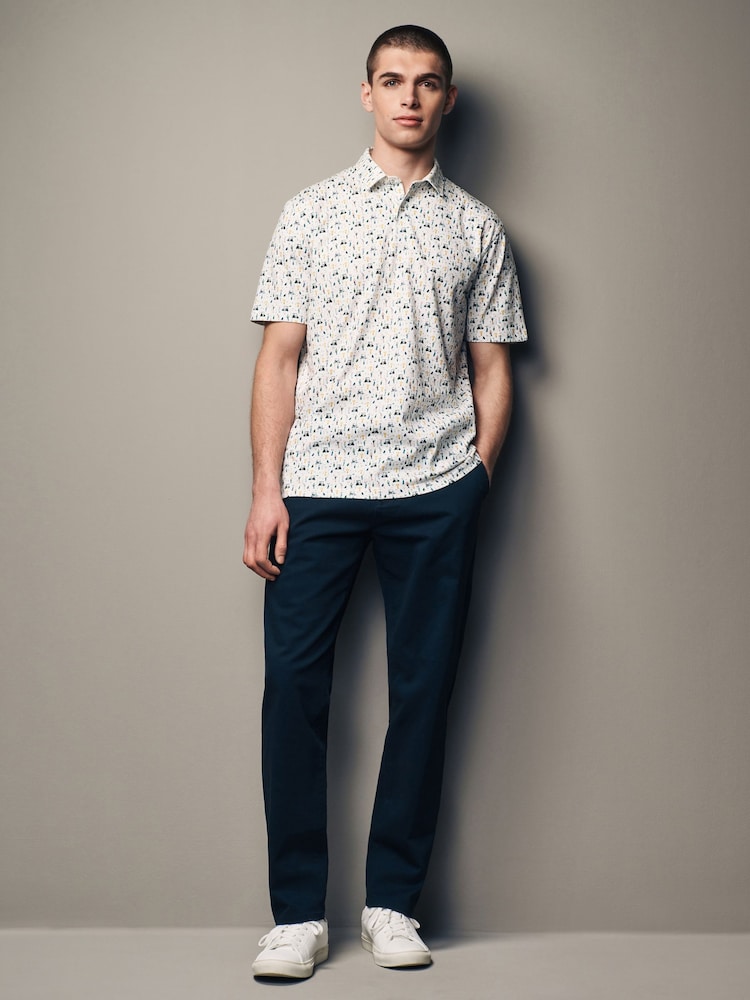 White/Blue Golf 100% Cotton Print Polo Shirt - Image 2 of 7
