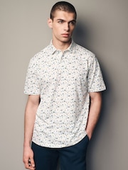 White/Blue Golf 100% Cotton Print Polo Shirt - Image 4 of 7