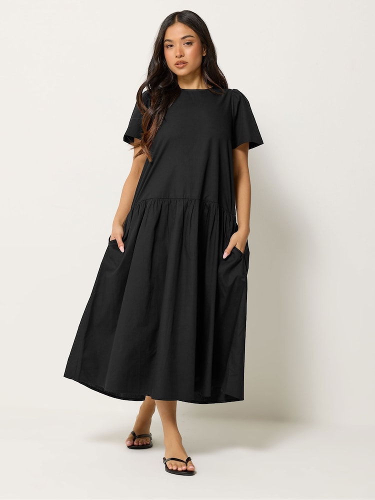 PixieGirl Petite Black Poplin Volume Maxi Dress - Image 1 of 5 PixieGirl Petite Black Poplin Volume Maxi Dress - Image 1 of 5