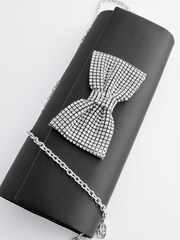 Black Sparkle Bow Clutch Bag - Image 10 of 12
