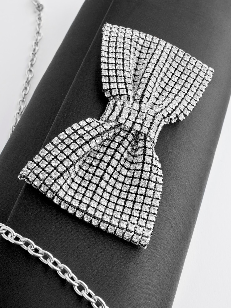 Black Sparkle Bow Clutch Bag - Image 12 of 12