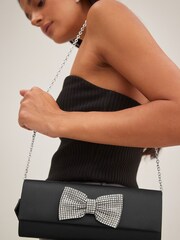 Black Sparkle Bow Clutch Bag - Image 2 of 12