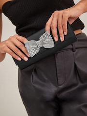 Black Sparkle Bow Clutch Bag - Image 3 of 12