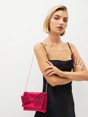Red Pleat Satin Bow Clutch - Image 1 of 9