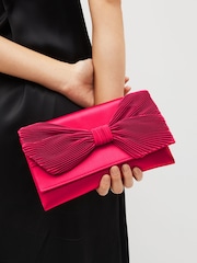 Red Pleat Satin Bow Clutch - Image 2 of 9