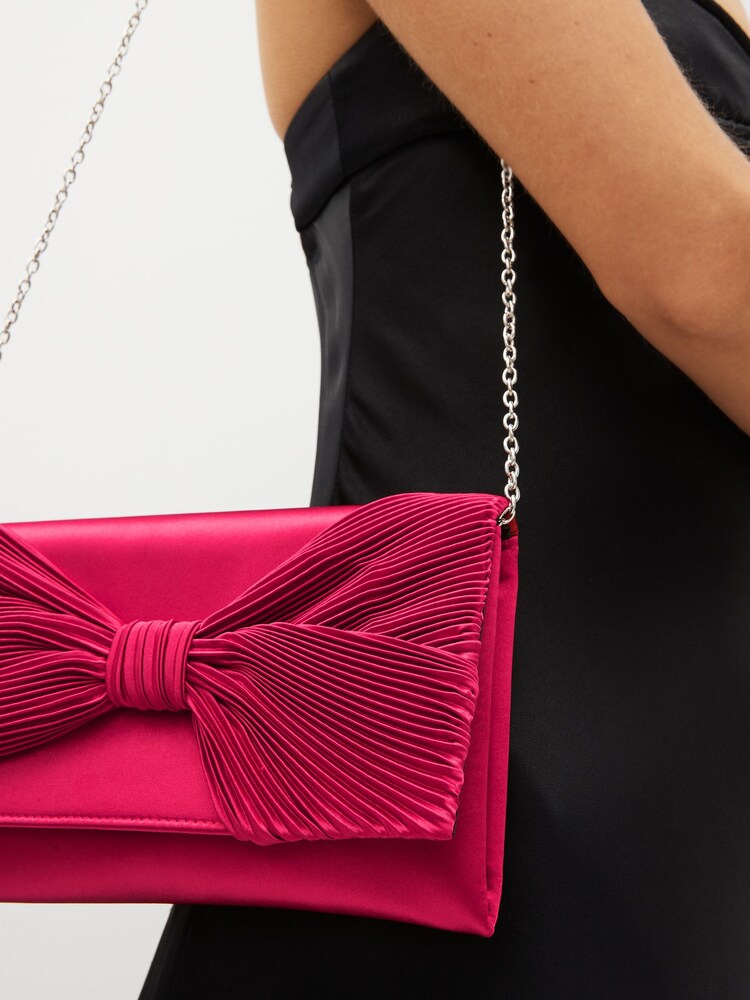 Red Pleat Satin Bow Clutch - Image 3 of 9