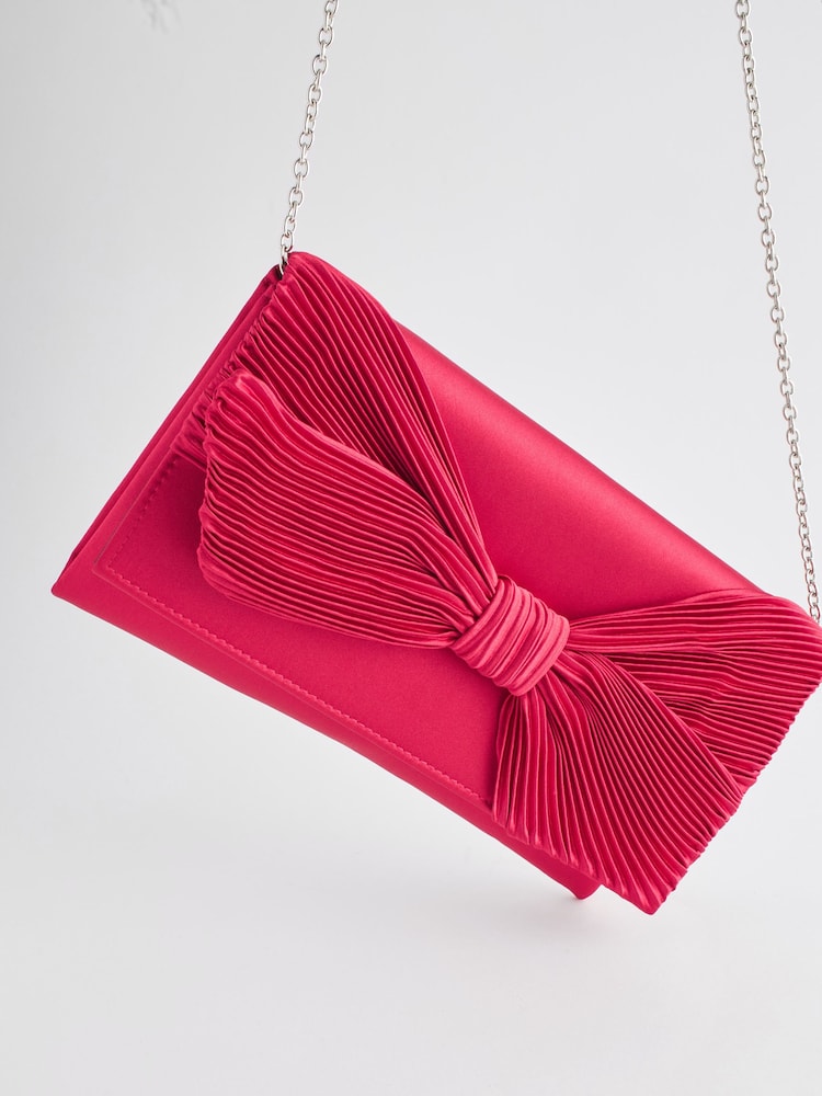 Red Pleat Satin Bow Clutch - Image 6 of 9